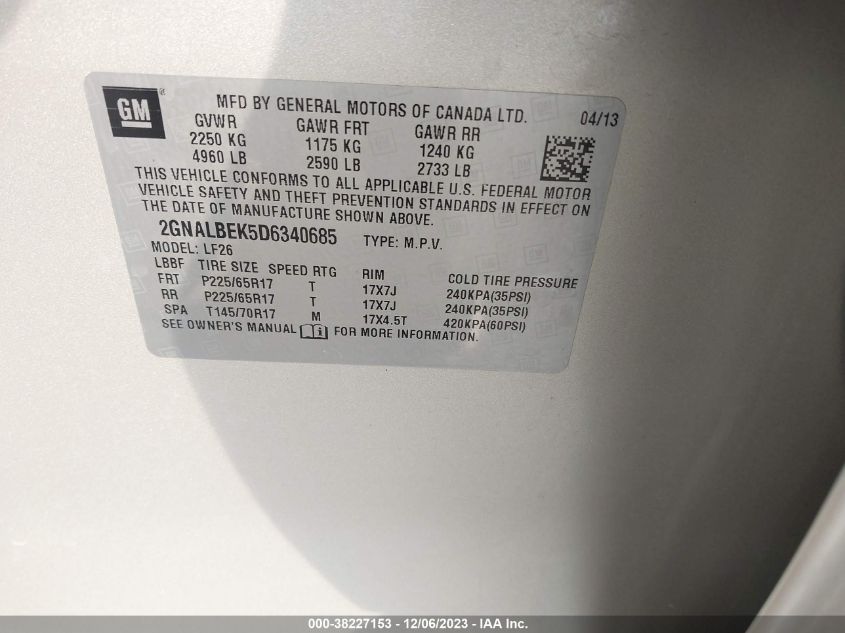 2013 CHEVROLET EQUINOX LS - 2GNALBEK5D6340685