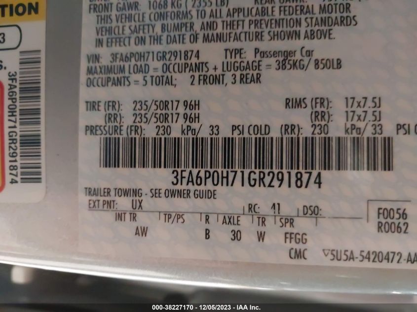 2016 FORD FUSION SE - 3FA6P0H71GR291874