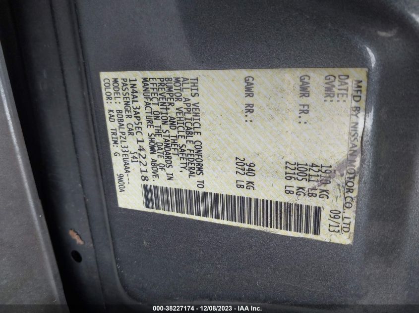 2014 NISSAN ALTIMA 2.5/S/SV/SL - 1N4AL3AP5EC142218