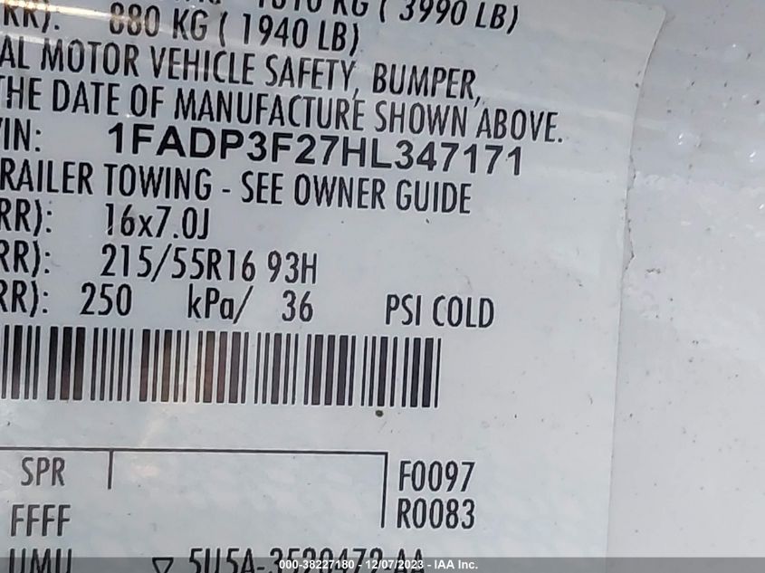2017 FORD FOCUS SE - 1FADP3F27HL347171