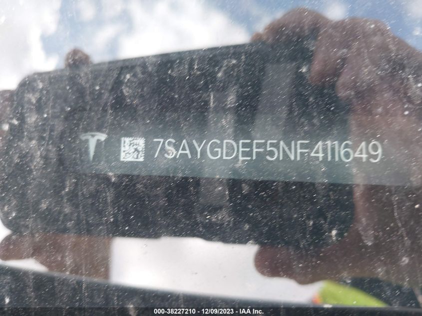 2022 TESLA MODEL Y - 7SAYGDEF5NF411649