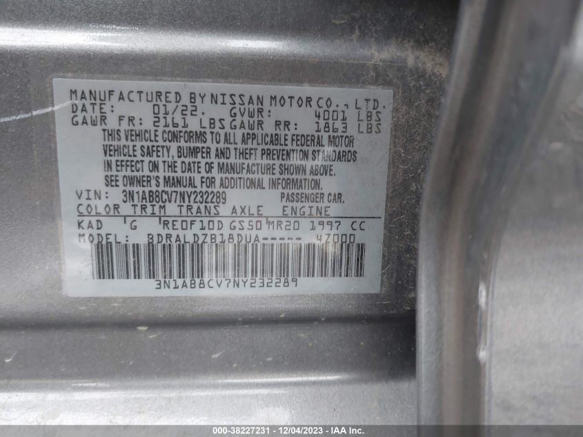 2022 NISSAN SENTRA SV XTRONIC CVT - 3N1AB8CV7NY232289