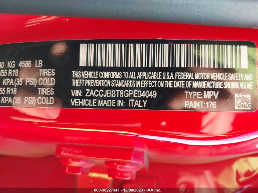 2016 JEEP RENEGADE LATITUDE - ZACCJBBT8GPE04049