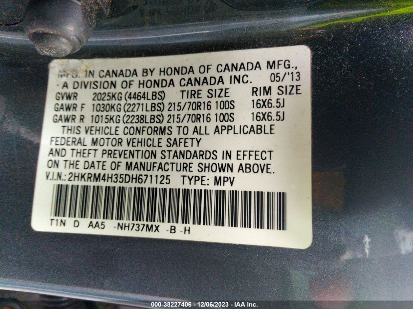 2013 HONDA CR-V LX - 2HKRM4H35DH671125