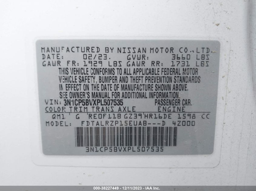 2023 NISSAN KICKS S XTRONIC CVT - 3N1CP5BVXPL507535
