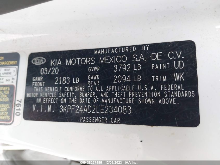 2020 KIA FORTE FE/LXS - 3KPF24AD2LE234083