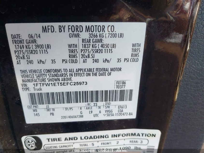 2014 FORD F-150 XL/XLT/FX4/LARIAT - 1FTFW1ET5EFC25973