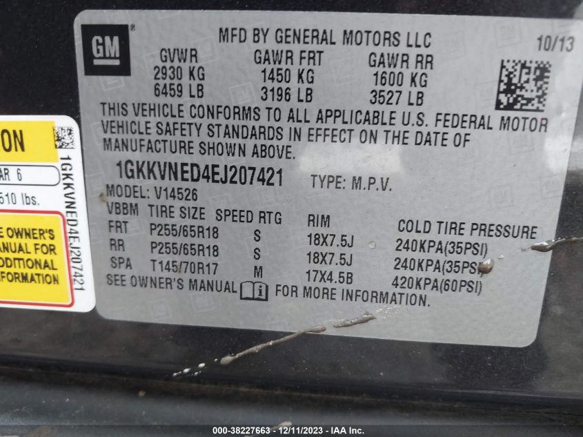 2014 GMC ACADIA SLE - 1GKKVNED4EJ207421
