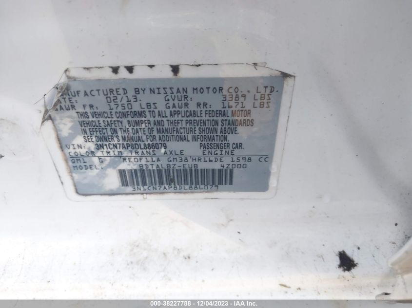 2013 NISSAN VERSA 1.6 SV - 3N1CN7AP8DL886079