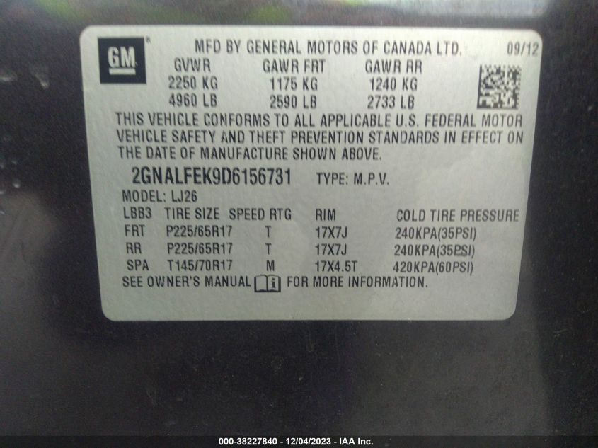 2013 CHEVROLET EQUINOX LTZ - 2GNALFEK9D6156731