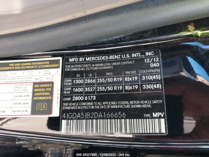 2013 MERCEDES-BENZ ML 350 4JGDA5JB2DA166656