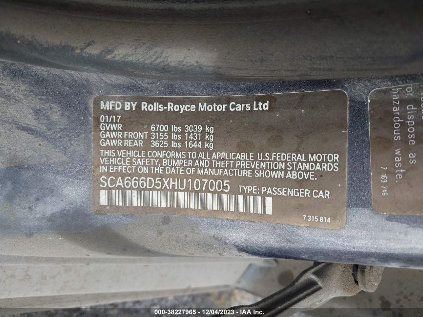 2017 ROLLS-ROYCE DAWN SCA666D5XHU107005