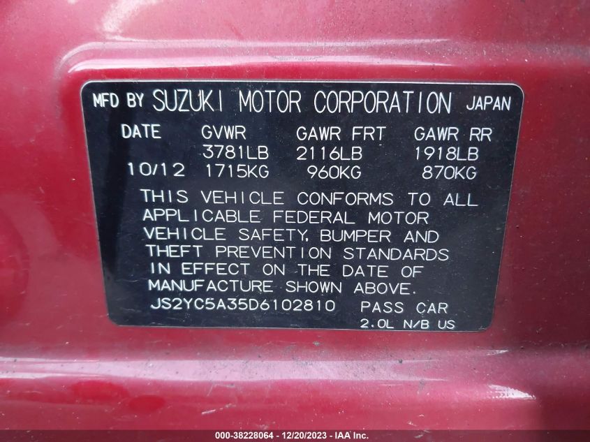 2013 SUZUKI SX4 LE/LE POPULAR JS2YC5A35D6102810