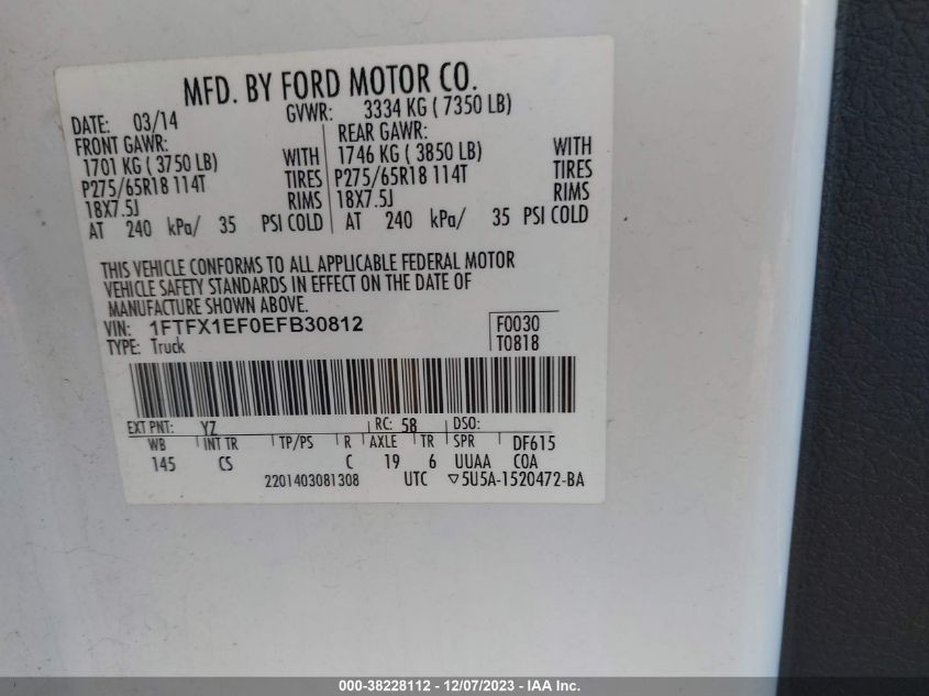 2014 FORD F-150 STX - 1FTFX1EF0EFB30812