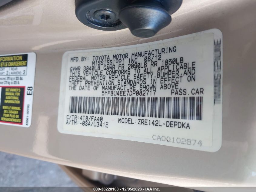 2013 TOYOTA COROLLA L - 5YFBU4EE7DP082717