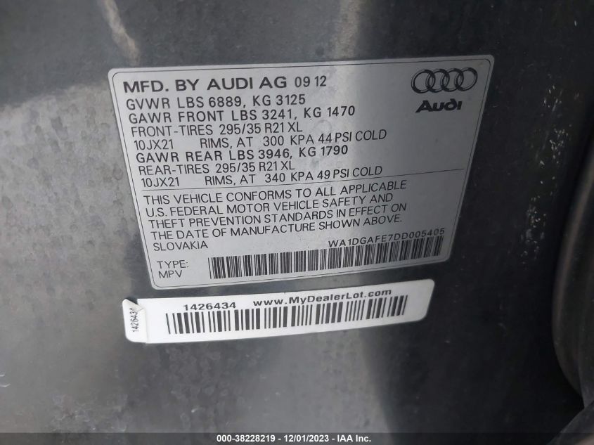 WA1DGAFE7DD005405 2013 AUDI Q7, photo no. 9