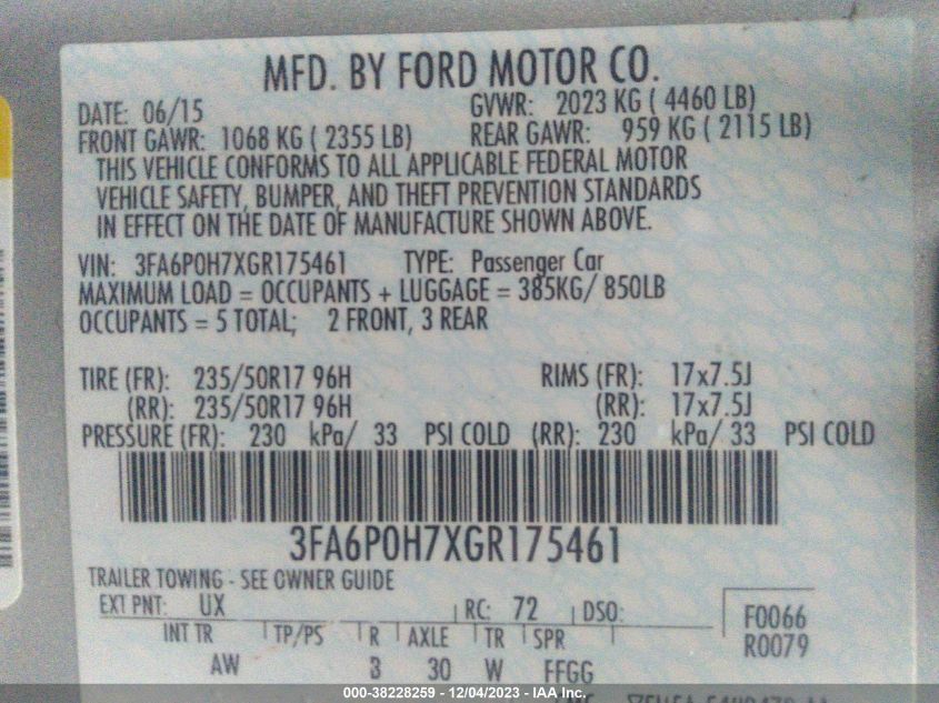 2016 FORD FUSION SE - 3FA6P0H7XGR175461