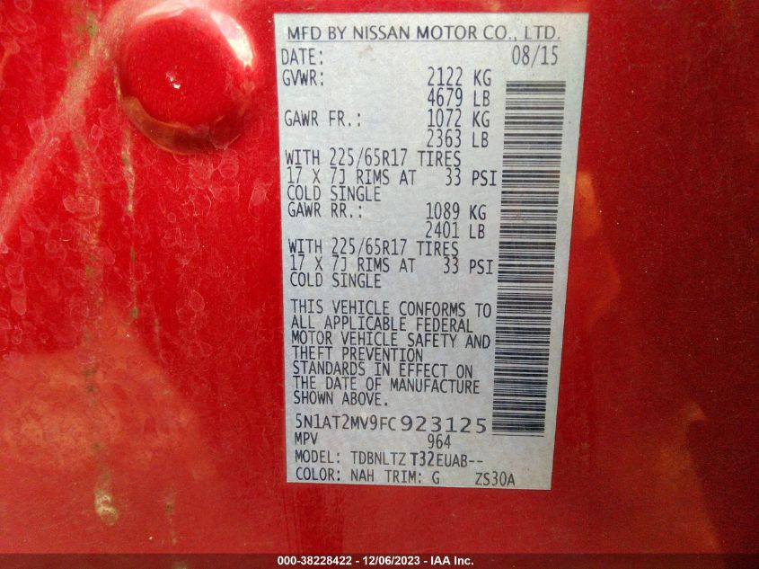 2015 NISSAN ROGUE S/SL/SV - 5N1AT2MV9FC923125