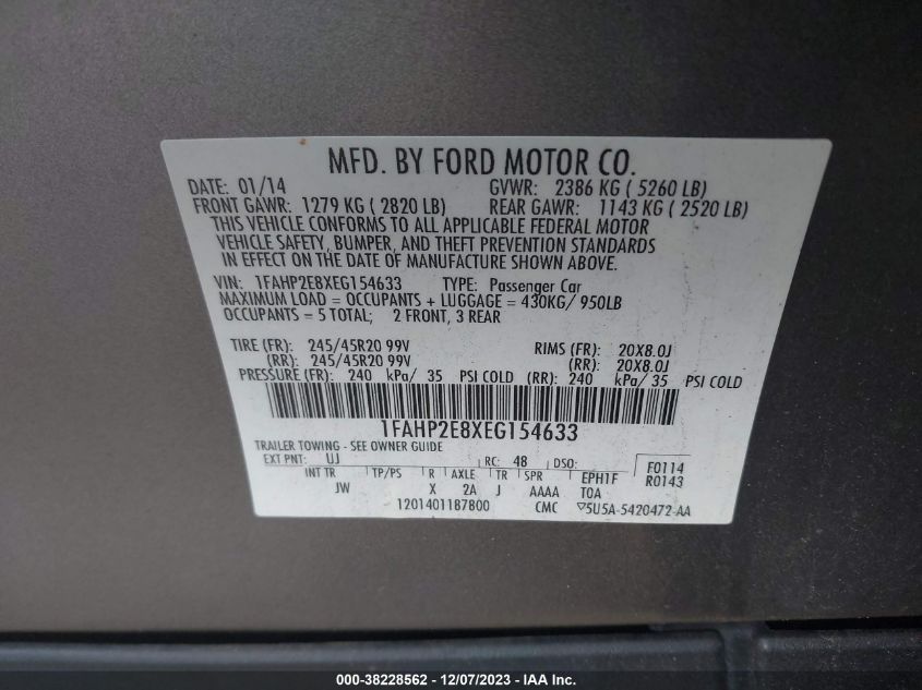 2014 FORD TAURUS SEL - 1FAHP2E8XEG154633