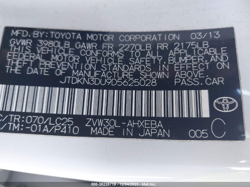 2013 TOYOTA PRIUS THREE SE - JTDKN3DU9D5625028