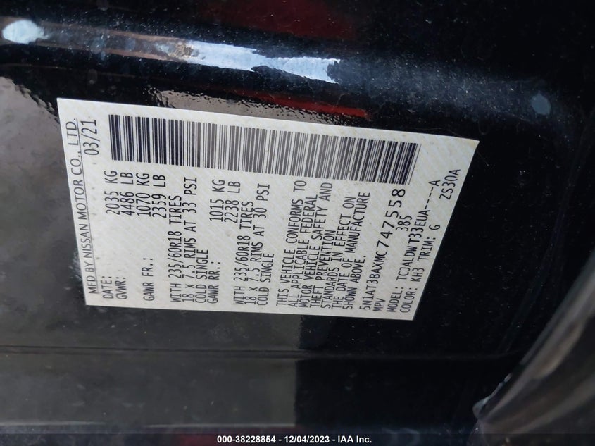 VIN 5N1AT3BAXMC747558 2021 NISSAN ROGUE SV FWD