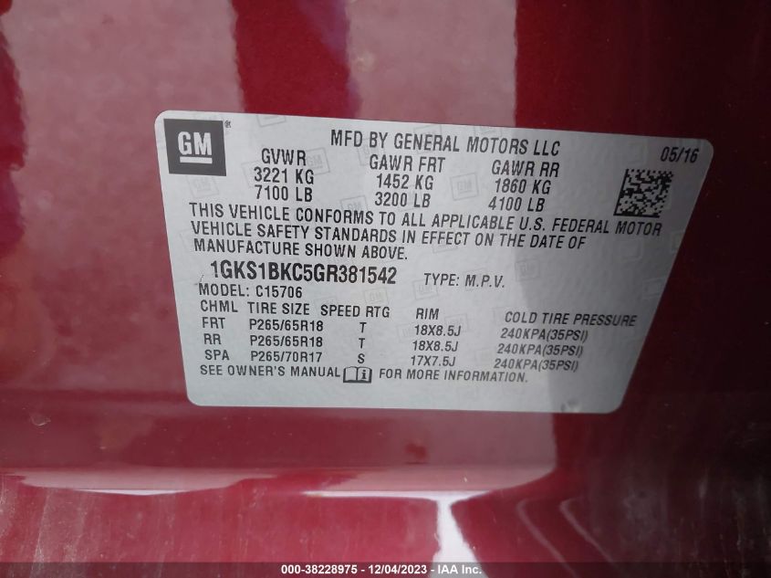 2016 GMC YUKON SLT - 1GKS1BKC5GR381542