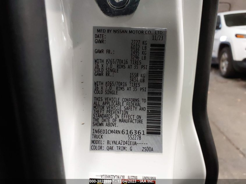 2024 NISSAN FRONTIER S/SV - 1N6ED1CM4RN616361