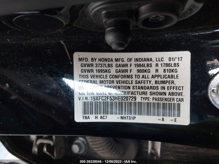 2017 HONDA CIVIC LX - 19XFC2F53HE020729