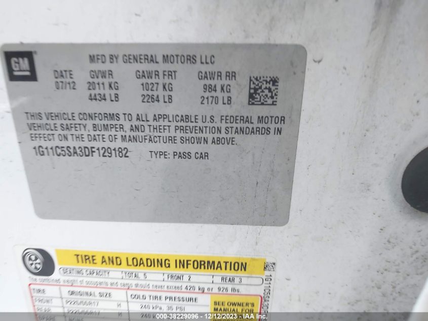 2013 CHEVROLET MALIBU 1LT - 1G11C5SA3DF129182