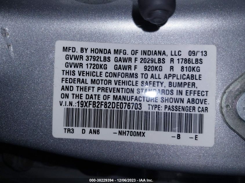 2013 HONDA CIVIC SDN EX - 19XFB2F82DE076703