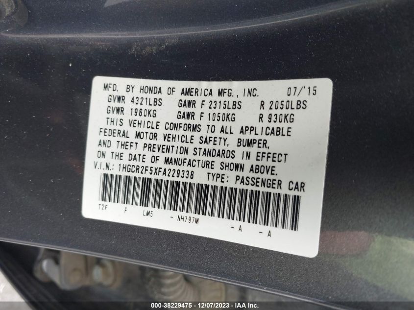 2015 HONDA ACCORD SPORT - 1HGCR2F5XFA229338