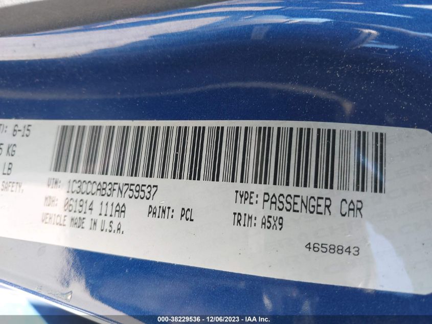 2015 CHRYSLER 200 LIMITED - 1C3CCCAB3FN759537
