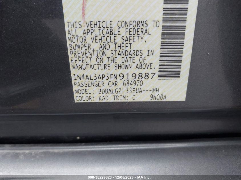 2015 NISSAN ALTIMA 2.5 S - 1N4AL3AP3FN919887
