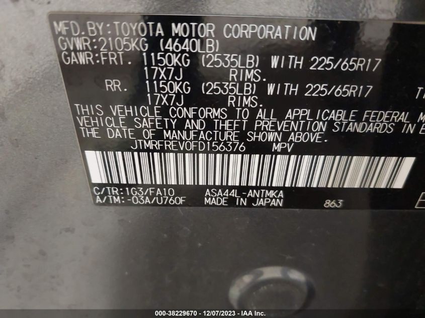 2015 TOYOTA RAV4 XLE - JTMRFREV0FD156376