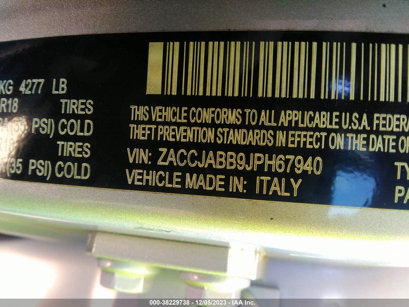 VIN ZACCJABB9JPH67940 2018 JEEP RENEGADE LATITUDE