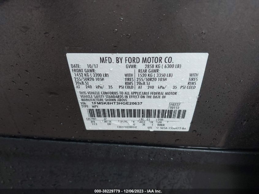 2017 FORD EXPLORER PLATINUM - 1FM5K8HT3HGE20637