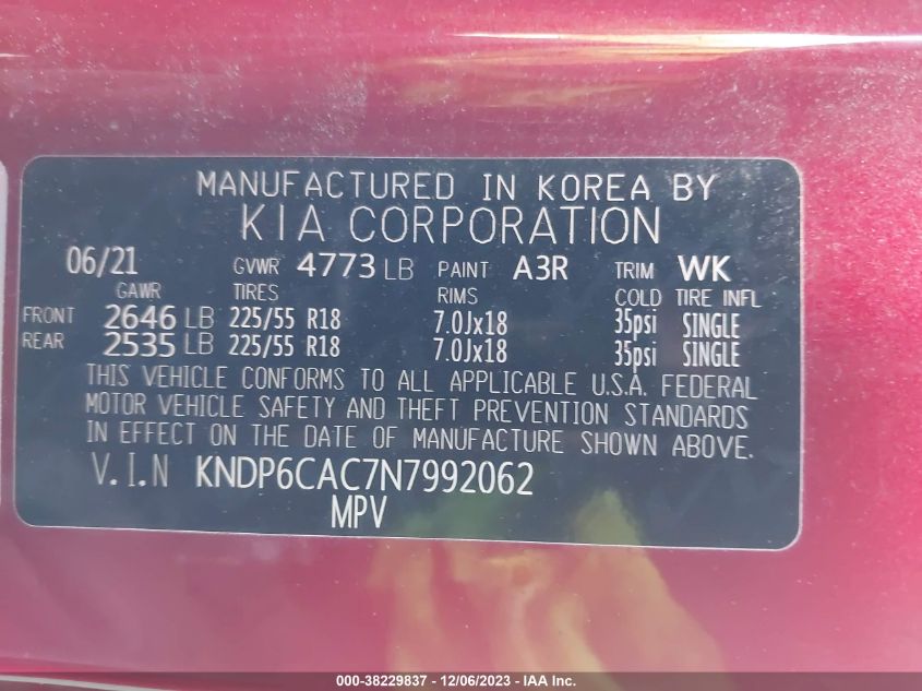 VIN KNDP6CAC7N7992062 2022 KIA SPORTAGE no.9