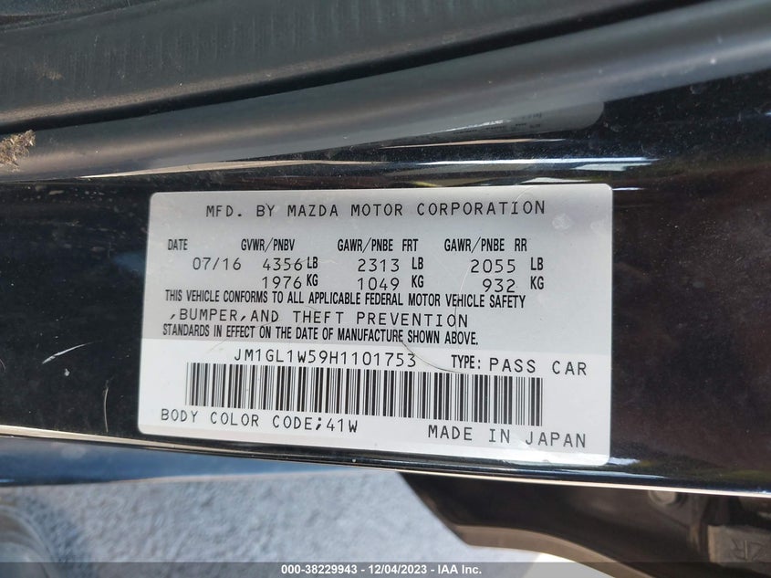 VIN JM1GL1W59H1101753 2017 MAZDA MAZDA6 GRAND TOURING