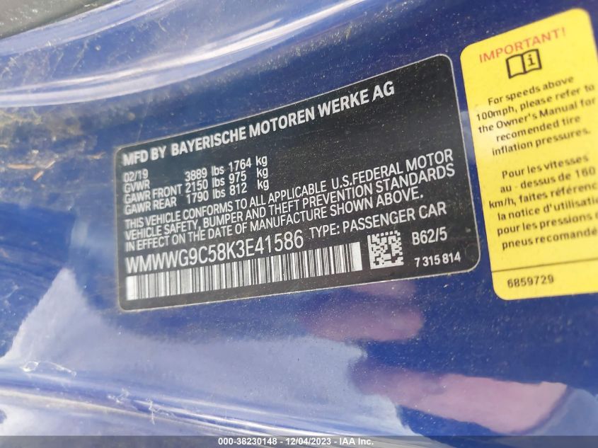 2019 MINI CONVERTIBLE COOPER S WMWWG9C58K3E41586