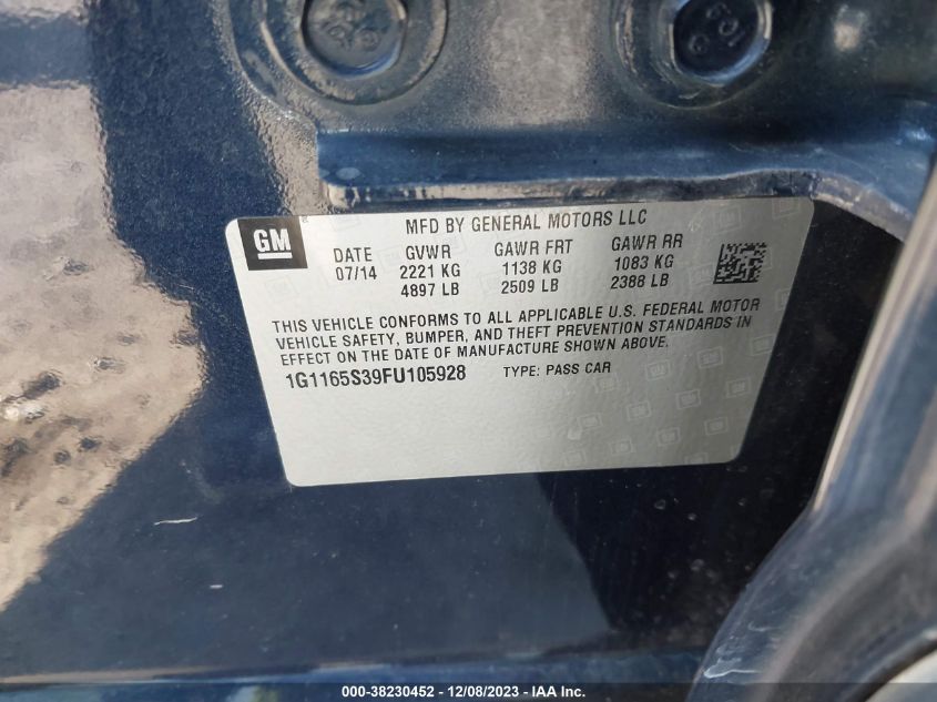 2015 CHEVROLET IMPALA LTZ - 1G1165S39FU105928