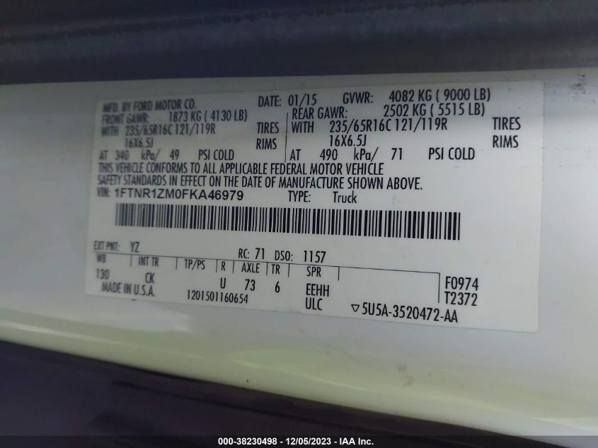 2015 FORD TRANSIT-250 - 1FTNR1ZM0FKA46979