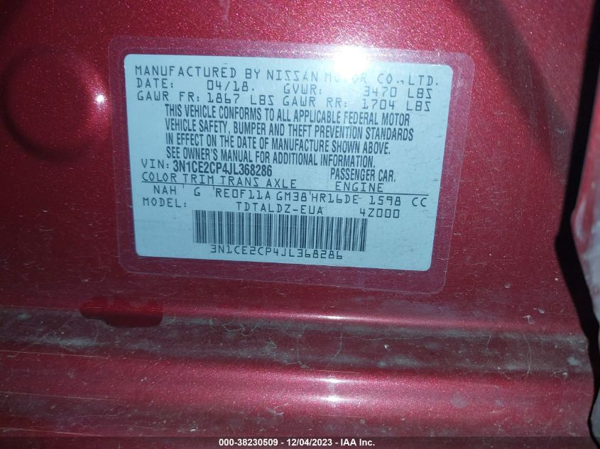 2018 NISSAN VERSA NOTE SV - 3N1CE2CP4JL368286