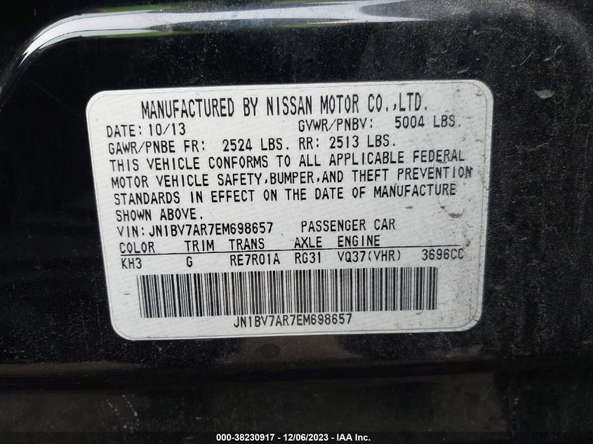 2014 INFINITI Q50 PREMIUM - JN1BV7AR7EM698657