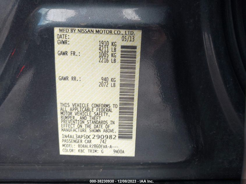 2013 NISSAN ALTIMA 2.5 S - 1N4AL3AP5DC290982