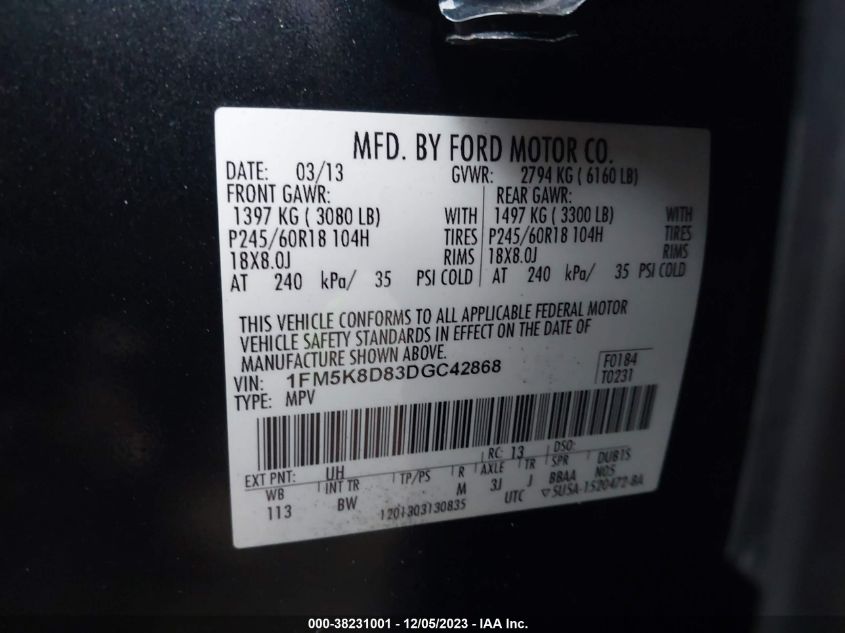 2013 FORD EXPLORER XLT - 1FM5K8D83DGC42868