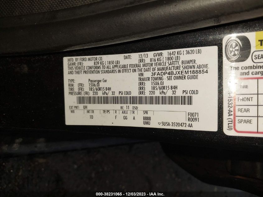 2014 FORD FIESTA SE - 3FADP4BJXEM188854