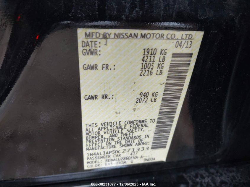 2013 NISSAN ALTIMA 2.5/S/SV/SL - 1N4AL3AP5DC271333