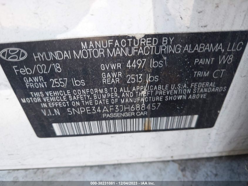 2018 HYUNDAI SONATA SPORT - 5NPE34AF3JH688457