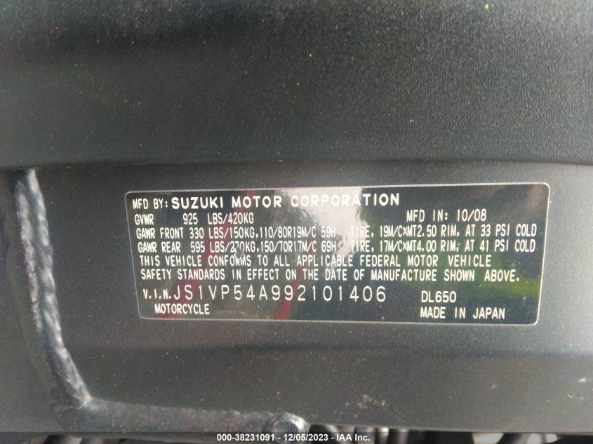 2009 SUZUKI DL650 JS1VP54A992101406