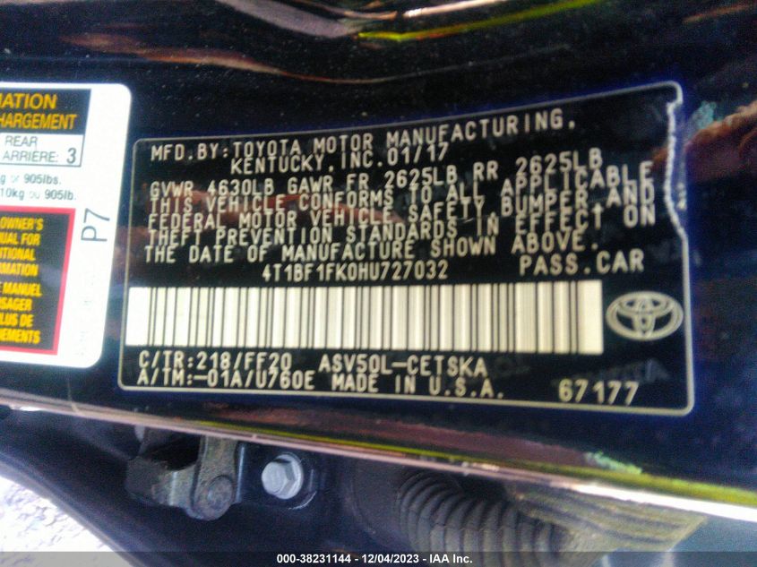 2017 TOYOTA CAMRY SE - 4T1BF1FK0HU727032